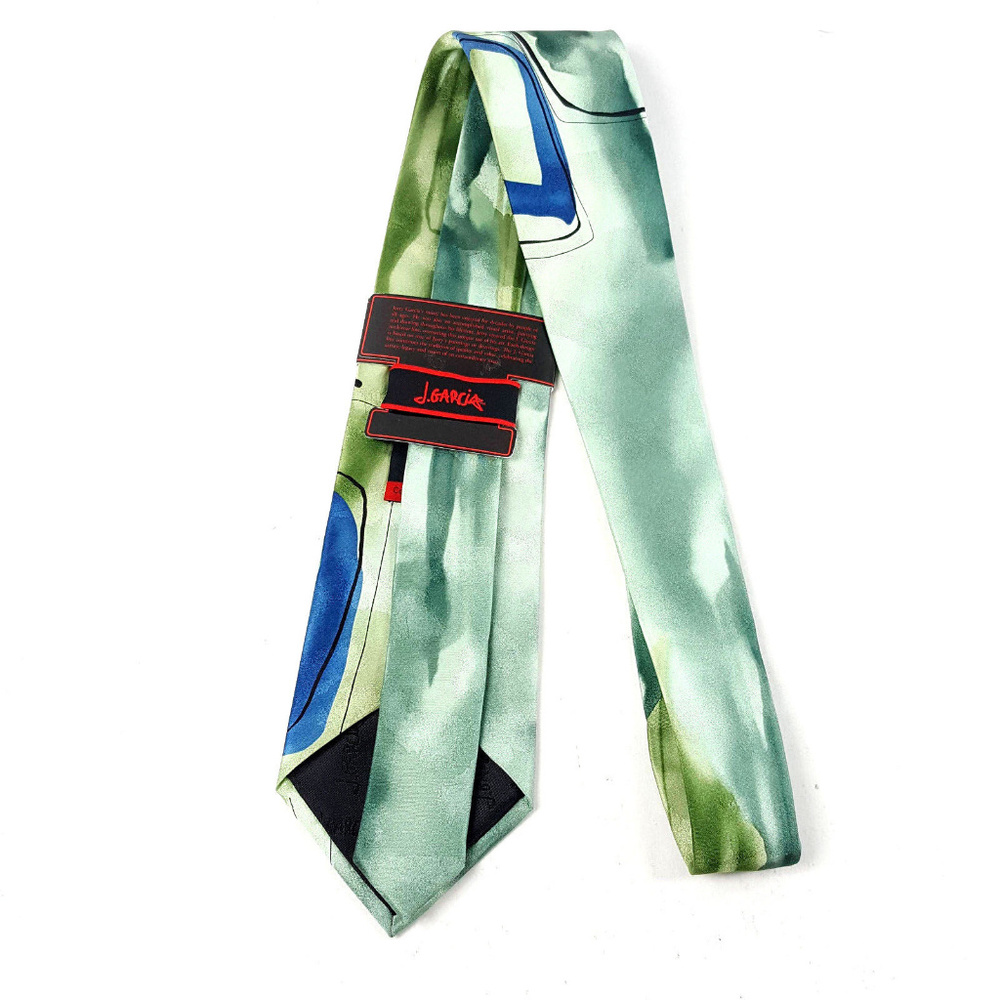 NWT J. Garica Mens 100% Silk Green Blue Tie - Picture 2 of 8